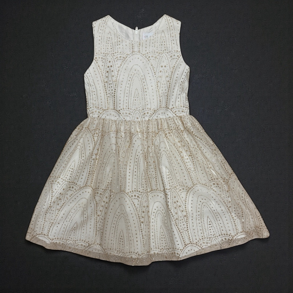 PLACE Girls Ivory Gold Glitter Dress Sleeveless Party Holiday 6X 7